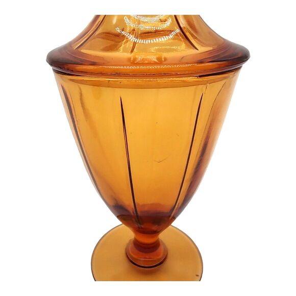 Vintage Mid Century Cambridge Amber Glass Compote Candy Dishes Pair - 8.5" Tall - Picture 11 of 14